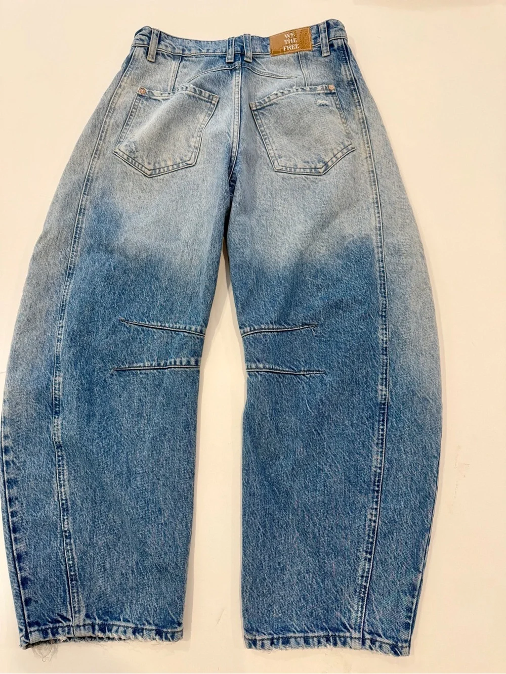 Women’s Lucky You Mid Rise Barrel Distressed Light Blue Denim Jeans - Picture 3 of 8